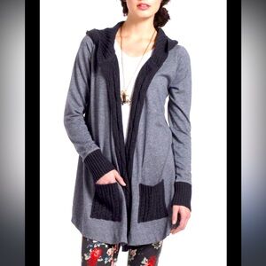 Anthropologie Vanessa Virginia sweater - gray/blue herringbone open front cardi